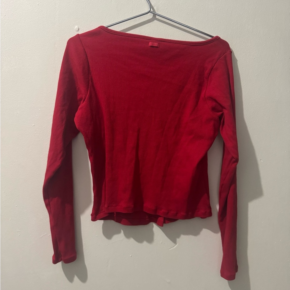 SKIMS Cotton Rib Cardigan size XL in Cranberry - Picture 3 of 5